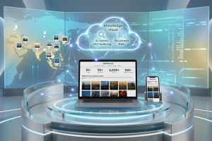 A futuristic digital visualization of the Health365.asia platform on a laptop and mobile device, highlighting AI Search GEO Indexing, structured medical data, and cross-border healthcare connectivity across a digital map of Asia.